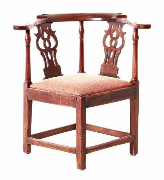 Appraisal: George III elm corner chair late th century shaped crestrail