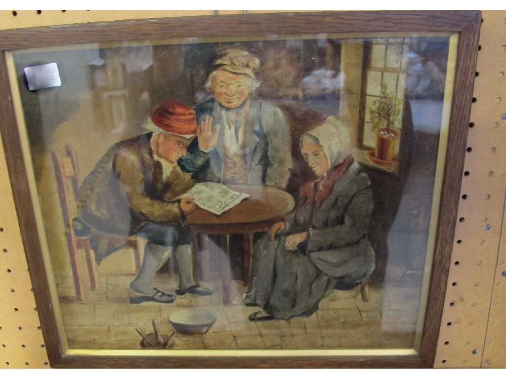 Appraisal: Oil on board interior with figures