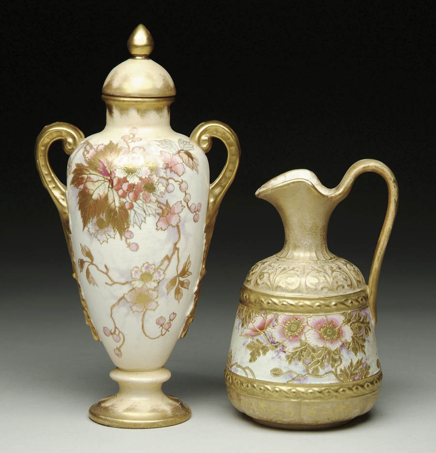 Appraisal: TWO ROYAL BONN HAND PAINTED PIECES h covered two handled