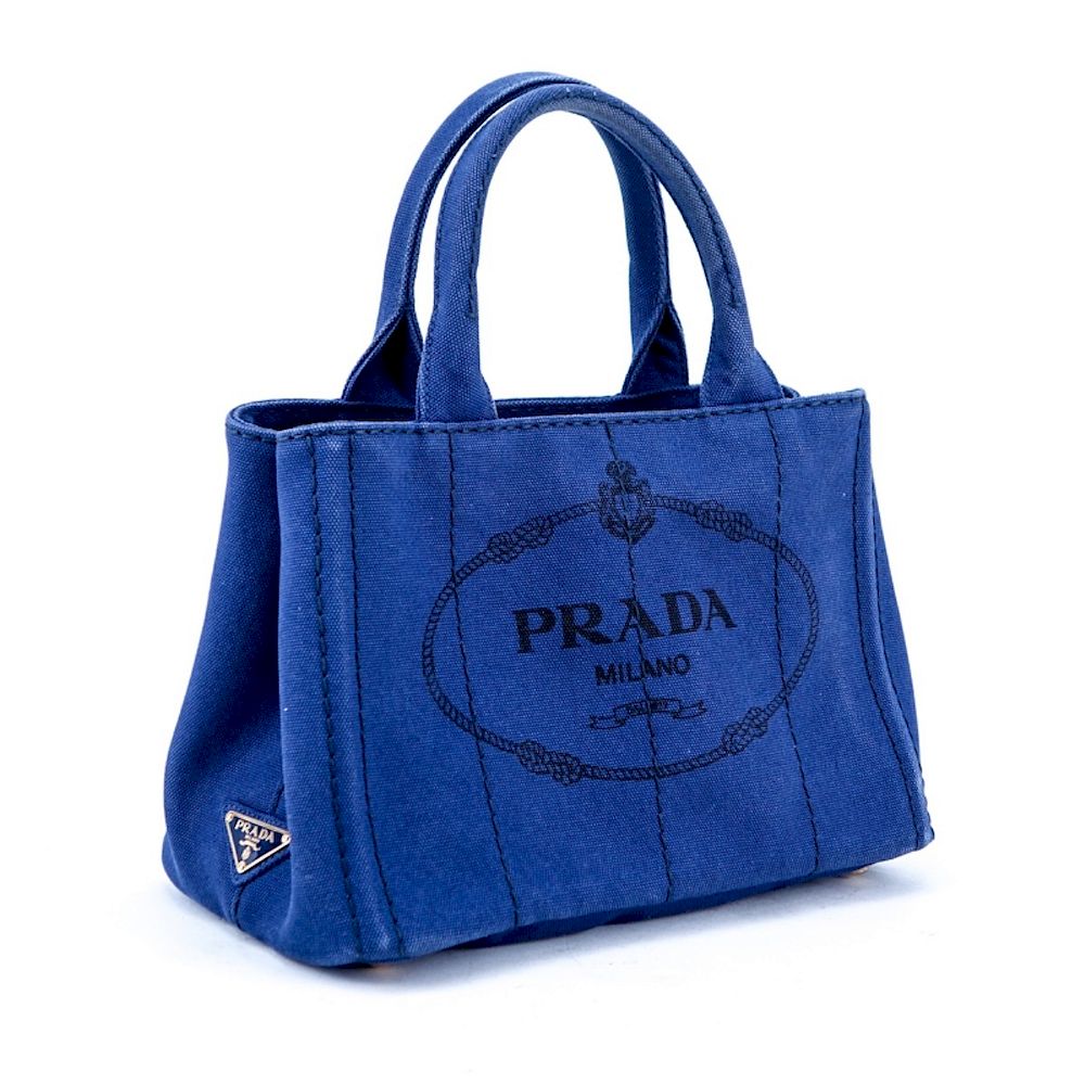 Appraisal: Prada Blue Canvas Denim Tote PM Prada Blue Canvas Denim