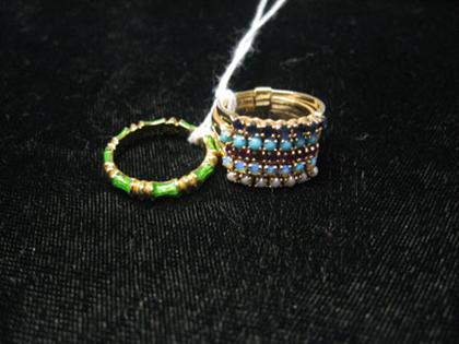 Appraisal: Two band rings One karat yellow gold and green enamel