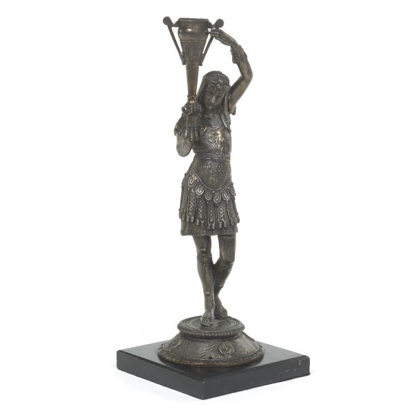 Appraisal: EGYPTIAN REVIVAL PATINATED METAL FIGURAL LAMP BASE CANDLE HOLDER x