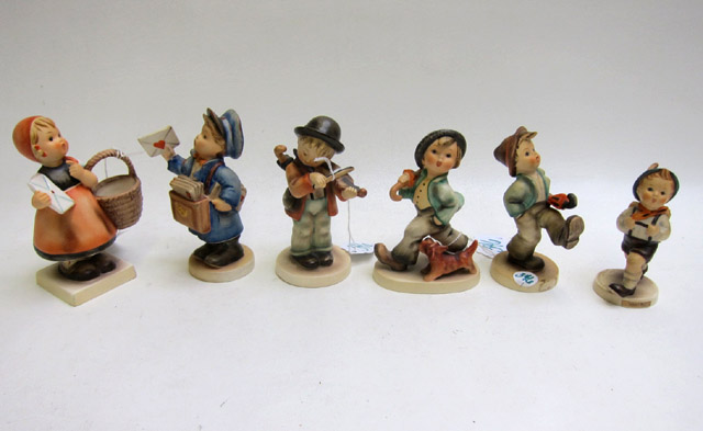 Appraisal: SIX HUMMEL FIGURINES soft paste porcelain TM- - Little Fiddler