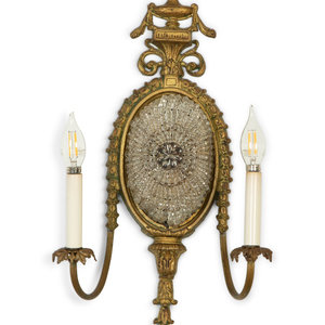 Appraisal: A French Glass Beaded Gilt Metal Two-Light Wall Light Early