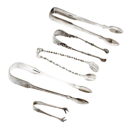 Appraisal: Sale Lot A Group of Five Silver Tongs comprising three