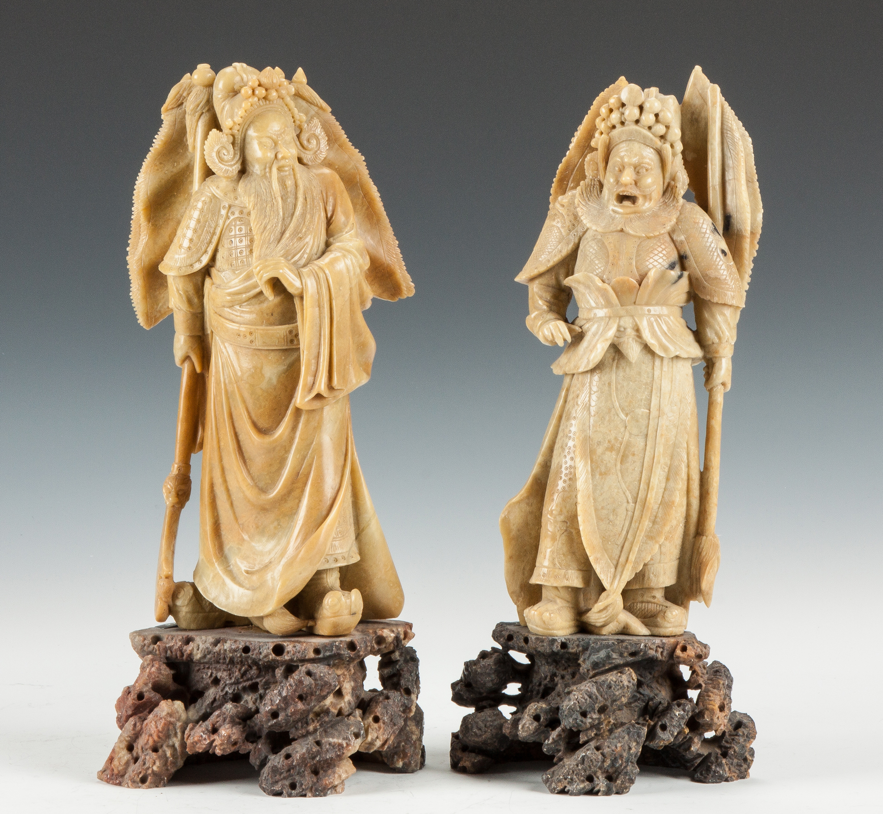 Appraisal: Chinese Carved Soapstone Court Figures