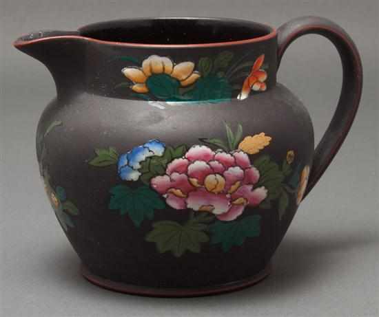 Appraisal: Wedgwood polychrome floral enamel decorated basalt jug th century impressed