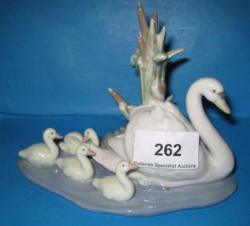 Appraisal: Lladro Figure Group Swan Swimming with Cygnets Follow Me height