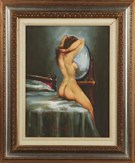 Appraisal: Barzaghi Seated Nude th c oil on canvas s Barzaghi