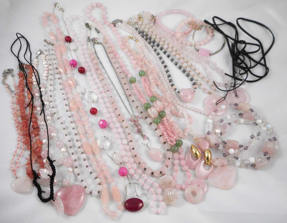 Appraisal: THIRTY-ONE PIECES OF ROSE QUARTZ JEWELRY including necklaces bracelets earrings