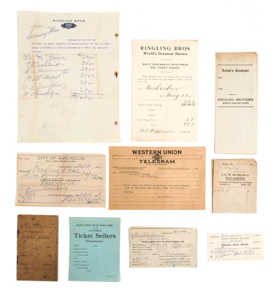 Appraisal: Sale Lot CIRCUS RINGLING BROTHERS Collection of miscellaneous bills contracts