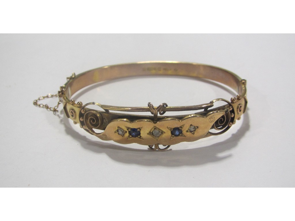 Appraisal: Victorian ct gold diamond and gem set bangle Approximately gms