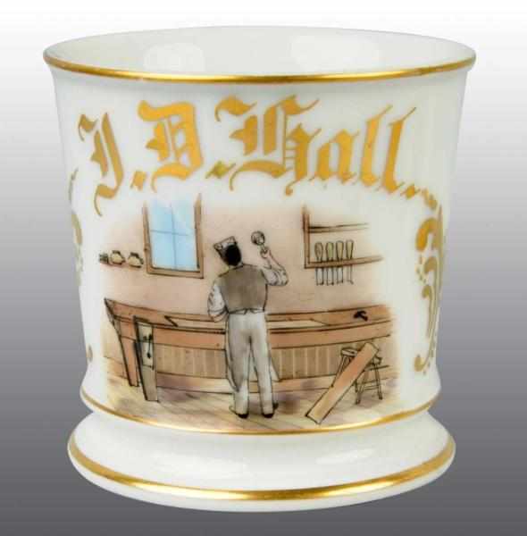 Appraisal: J D Hall Occupational Shaving Mug Description Depicts a woodworker's