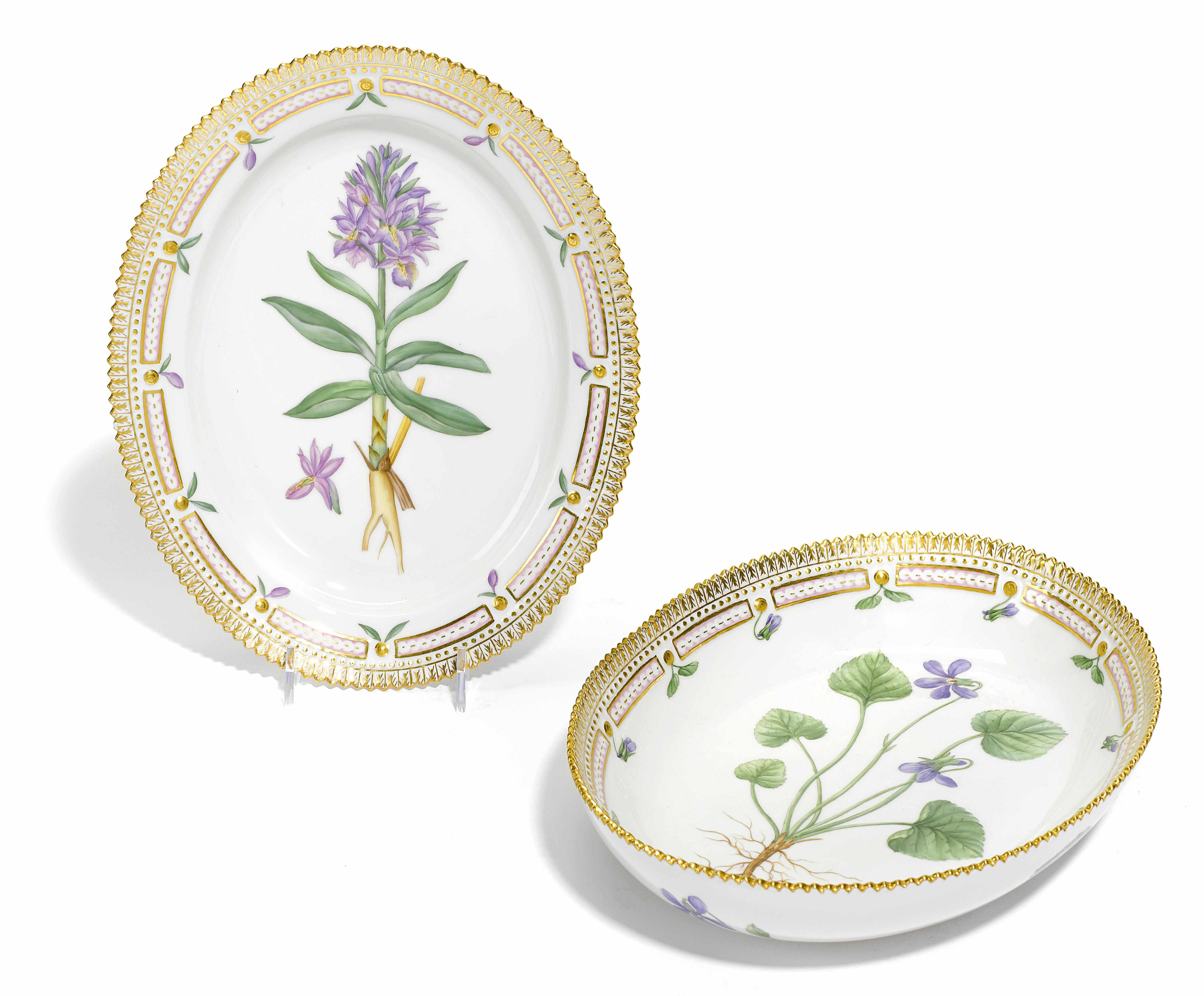 Appraisal: Two Royal Copenhagen porcelain Flora Danica oval dishes date codes