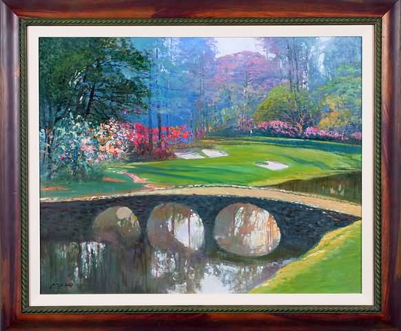 Appraisal: Landscape with bridge over creek oil on canvas x SLL