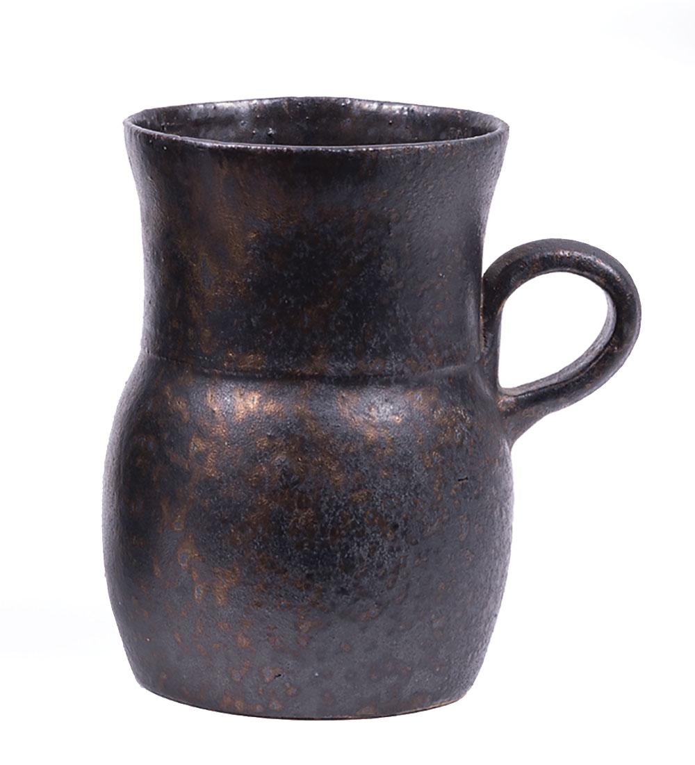 Appraisal: George Ohr Art Pottery Mug loop handle bronze metallic glaze