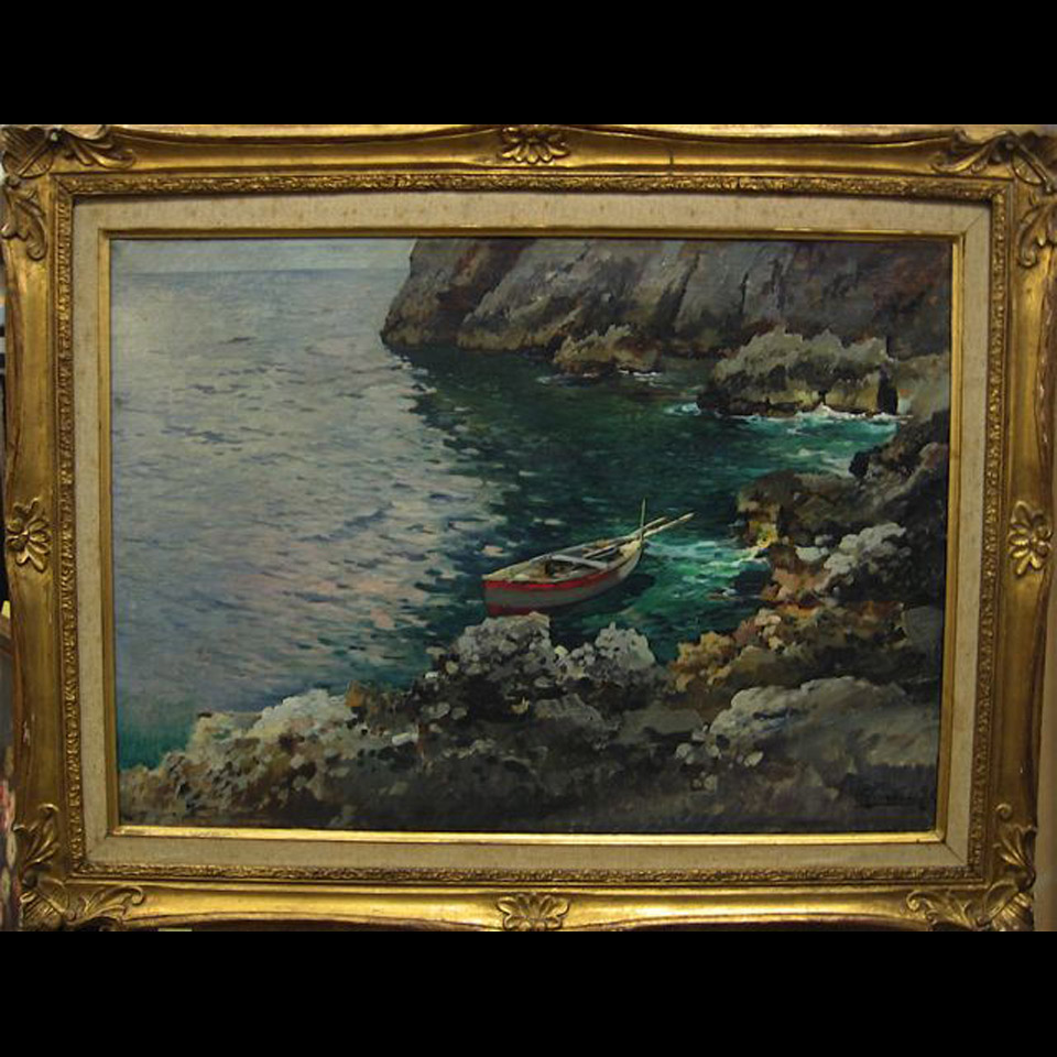 Appraisal: GIORDANI ITALO - ITALIAN ROWBOAT IN COVE OIL ON CANVAS