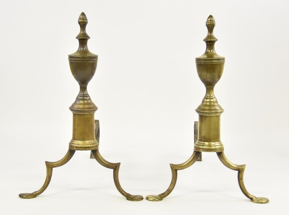 Appraisal: Pair of Federal Philadelphia brass andirons circa with urn finials