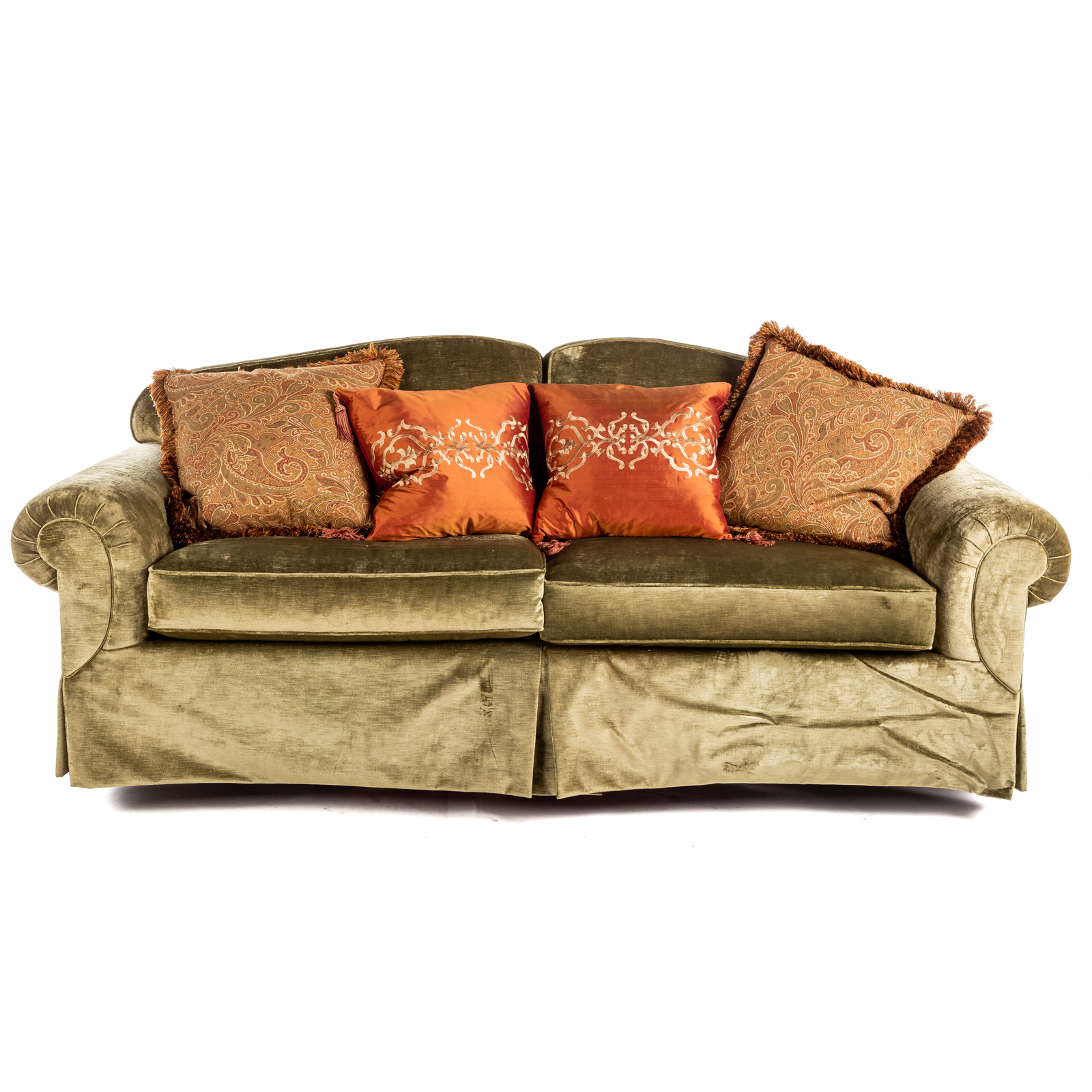 Appraisal: CONTEMPORARY CUSTOM VELVET UPHOLSTERED SOFA th century two- cushion upholstered