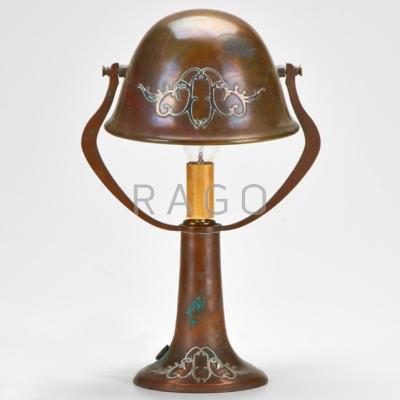 Appraisal: HEINTZ Attr Helmet lamp early th c Bronze with silver