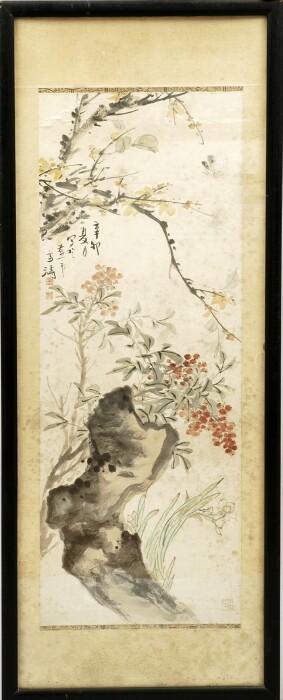 Appraisal: Chinese Silk Scroll Painting Framed x in sight