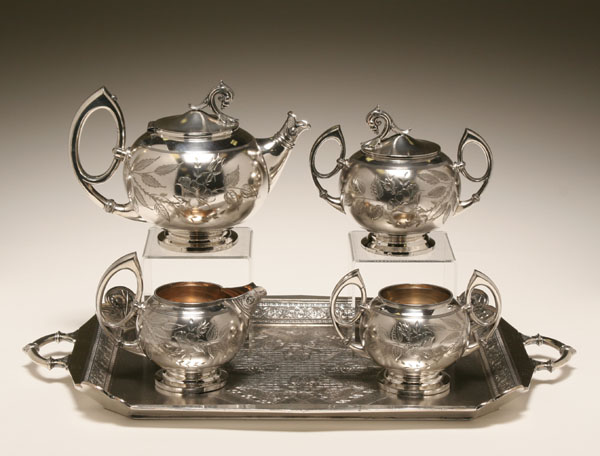 Appraisal: American Aesthetic tea set with tray James W Tufts Boston