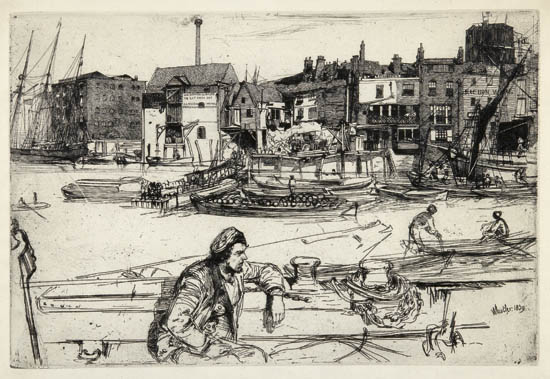 Appraisal: JAMES A M WHISTLER Black Lion Wharf Etching on thin