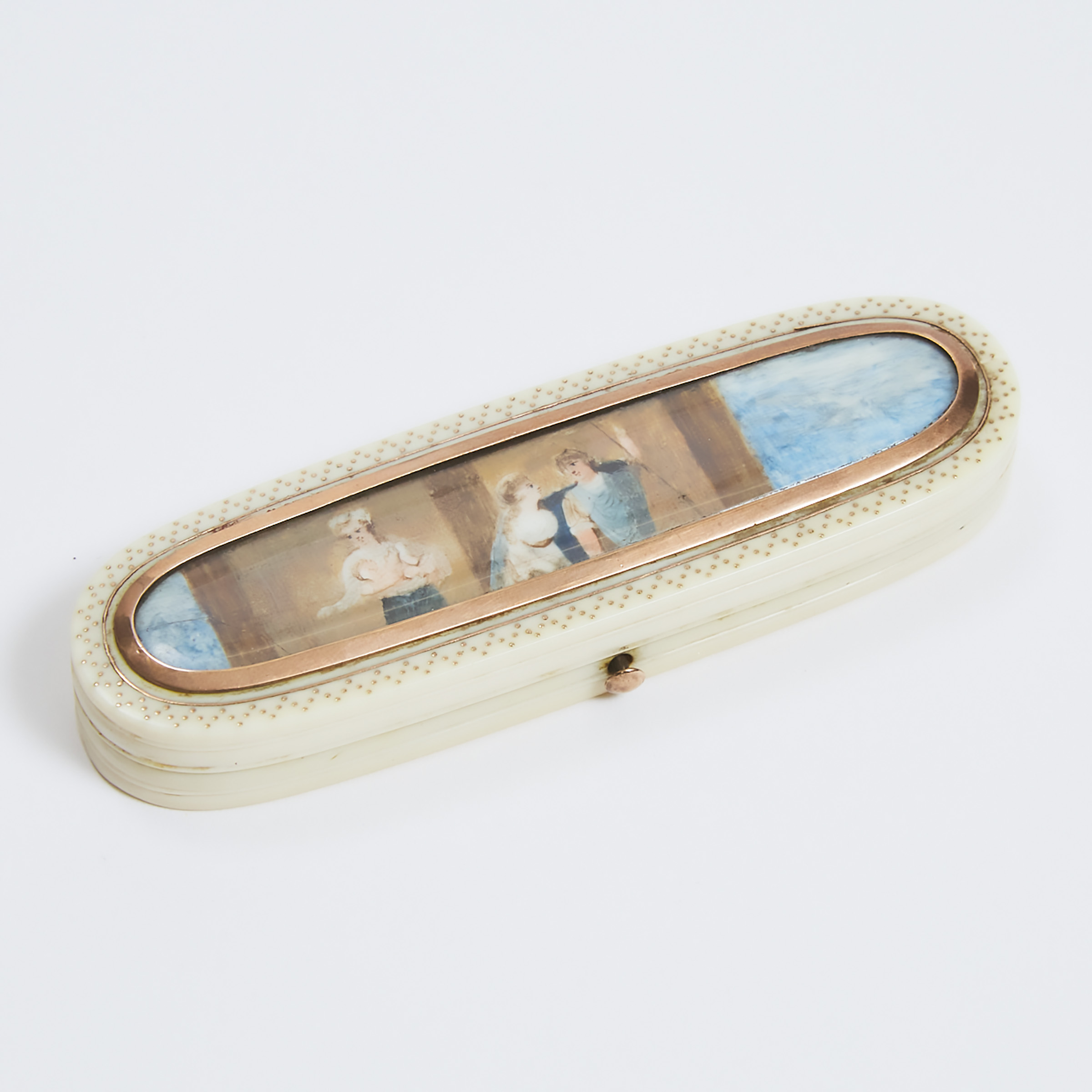 Appraisal: George III Gold Piqu Work Ivory Toothpick Case late th