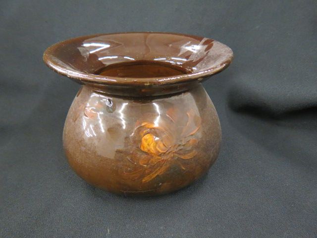 Appraisal: Weller Pottery Louwelsa Spittoon handpainted floral diameter deep tight hairline