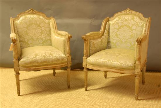 Appraisal: PAIR LOUIS XVI STYLE BERGERS Fluted columns supporting arms on