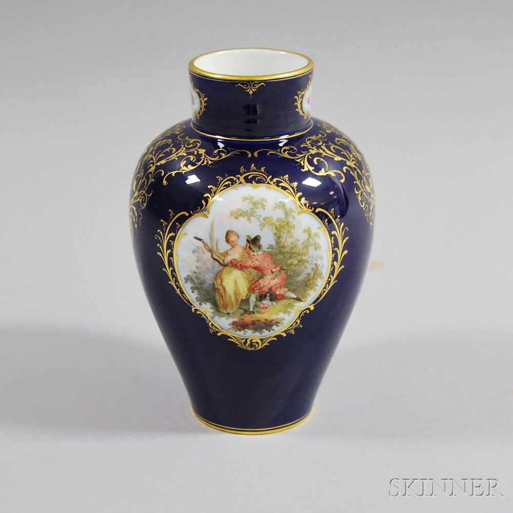 Appraisal: Meissen Porcelain Cobalt Vase th century the baluster-form vase with