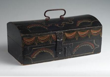 Appraisal: AMERICAN PAINTED AND DECORATED WORCESTER DOME TOP BOX Painted black