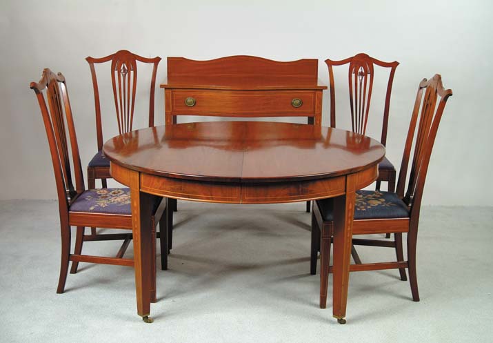 Appraisal: PIECE INLAID MAHOGANY HEPPLEWHITE STYLE DINING ROOM SUITE Set consists