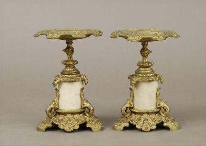 Appraisal: Pair of Louis XIV-Style Gilt-Metal Mounted Marble Tazzas Each in