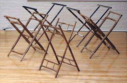 Appraisal: Pair of Chrome X-Frame Folding Stands Together with three bamboo