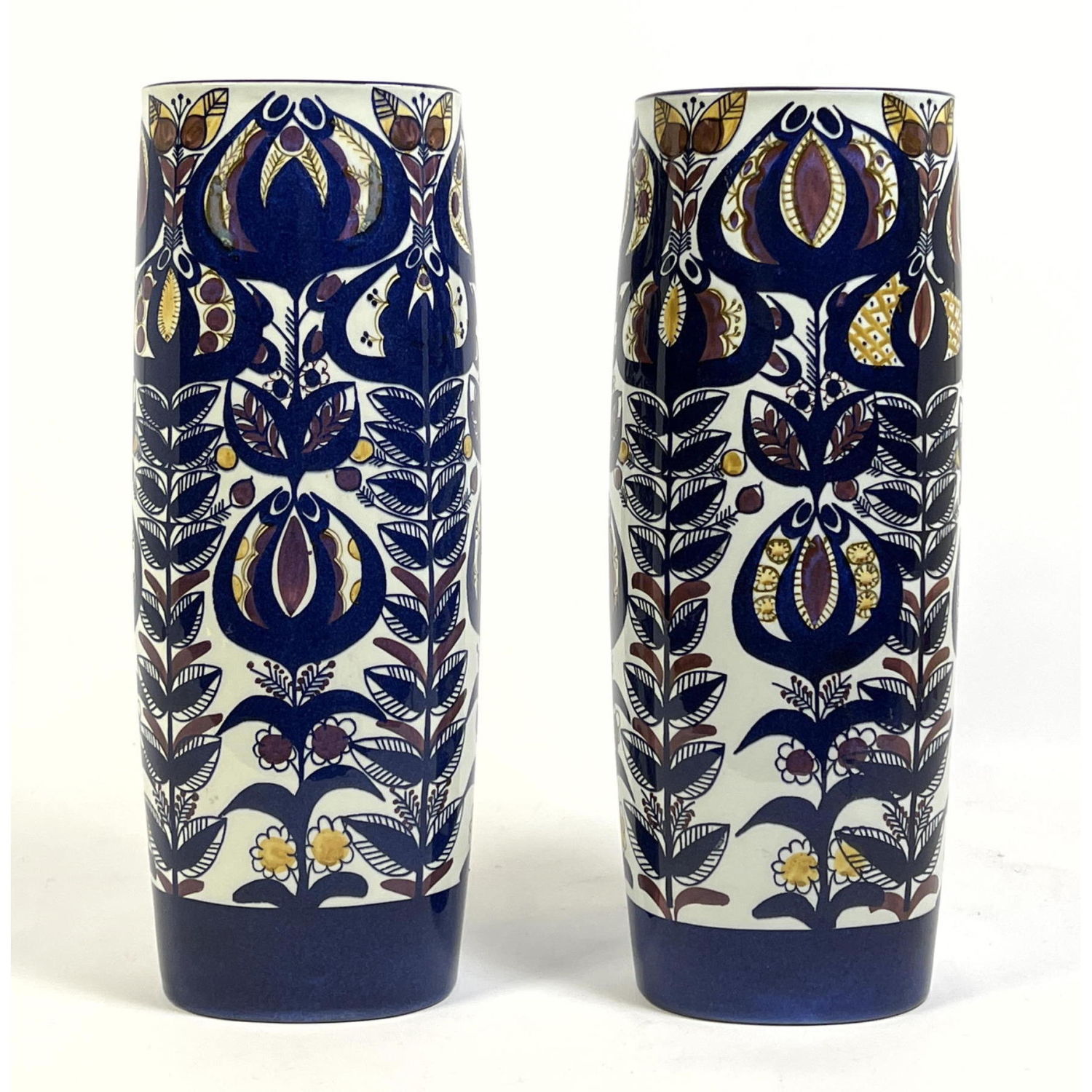 Appraisal: pcs ROYAL COPENHAGEN Tall Porcelain Vases Hand Painted Cobalt Blue