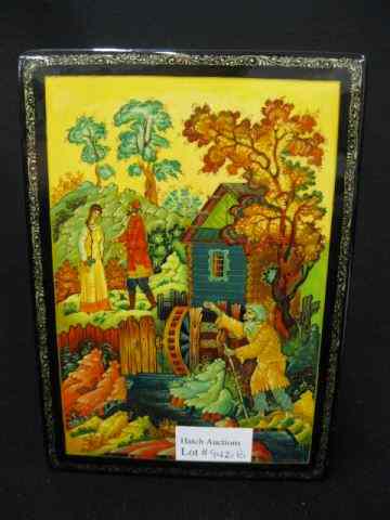 Appraisal: Russian Lacquer Ware Box scene of old mannear the mill