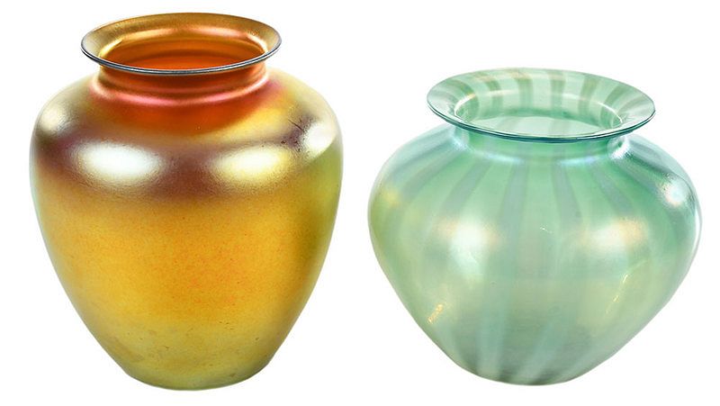 Appraisal: Two Steuben Aurene Art Glass Vases American th century oriental