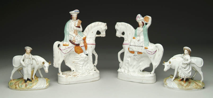 Appraisal: TWO PAIR OF STAFFORDSHIRE FIGURINES One of a man and