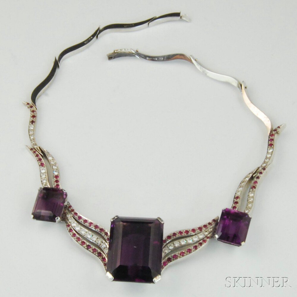 Appraisal: Armak kt White Gold Amethyst Diamond and Ruby Necklace the