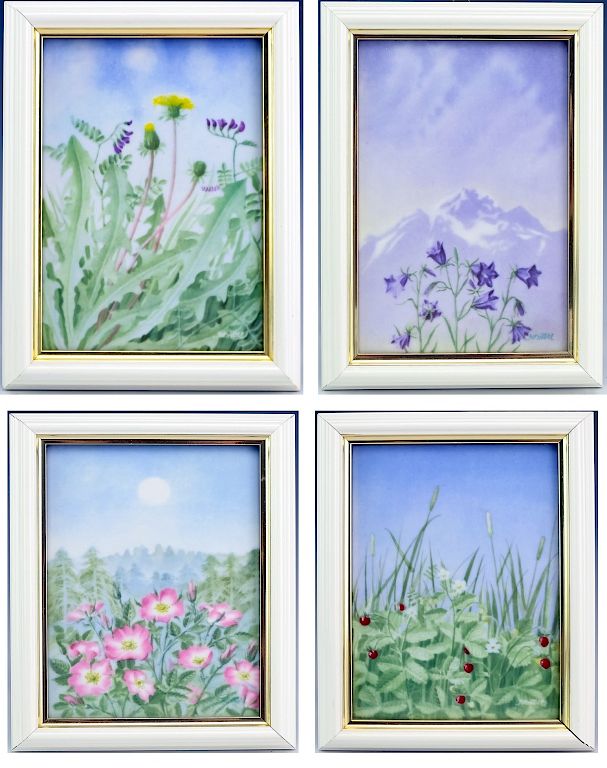 Appraisal: Porsgrund Norway Porcelain Floral Wall Plaques Collection of four wall