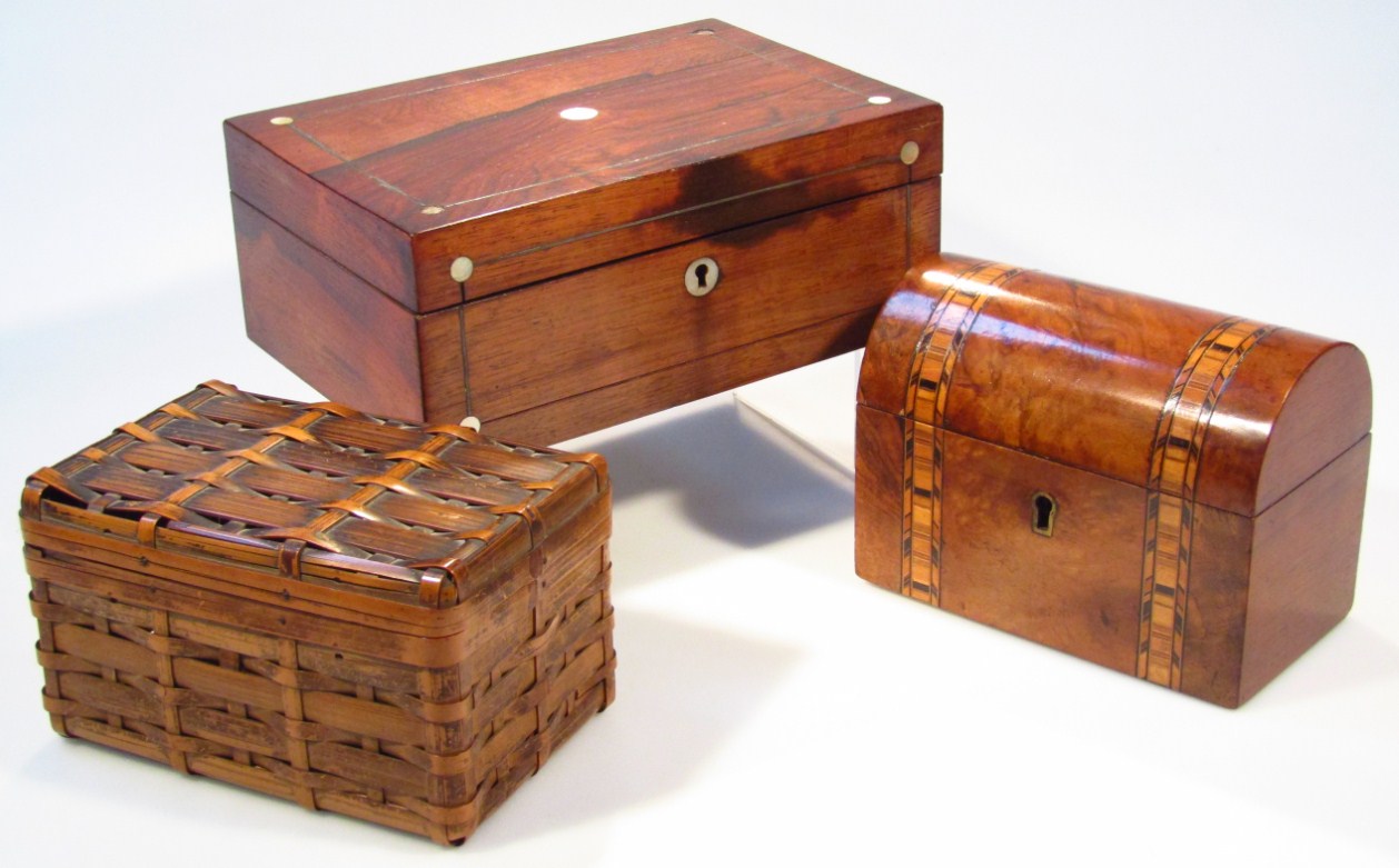 Appraisal: A thC walnut dome case tea caddy with Tunbridge style