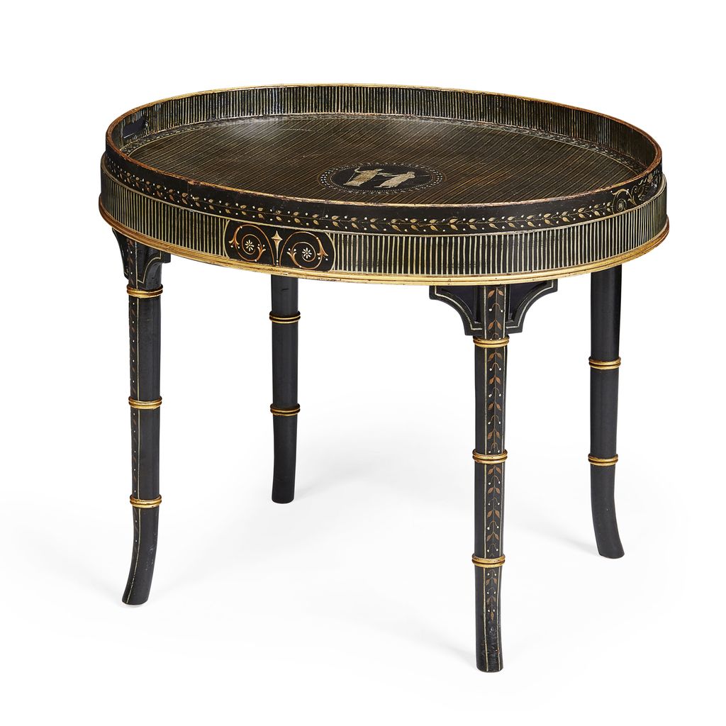 Appraisal: REGENCY STYLE PAINTED EBONISED AND GILT TRAYTOP TABLE TH CENTURY