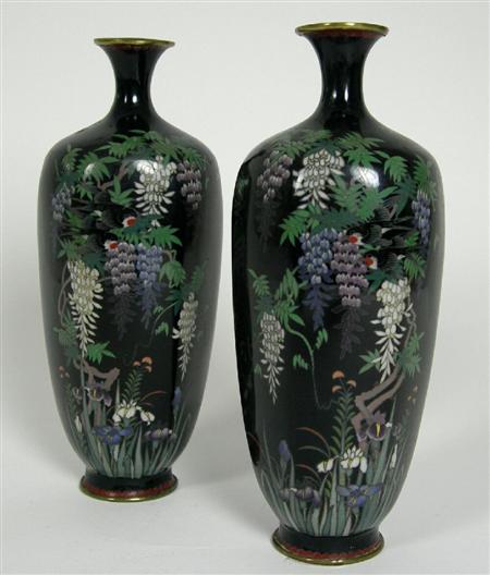 Appraisal: PAIR OF JAPANESE CLOISONNE VASES MEIJI PERIOD each with flared