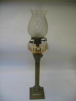 Appraisal: A VICTORIAN BRASS TABLE LAMP modelled as a fluted Corinthian