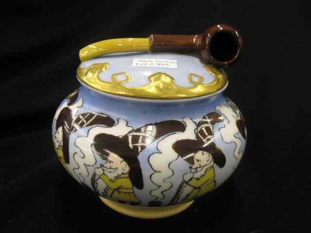 Appraisal: Handpainted Porcelain Humidor Arts Crafts style with old man smoking