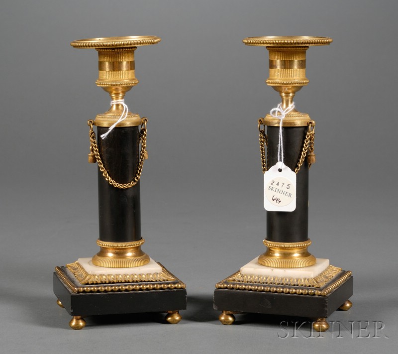 Appraisal: Pair of French Empire Gilt Bronze Candlesticks France th century