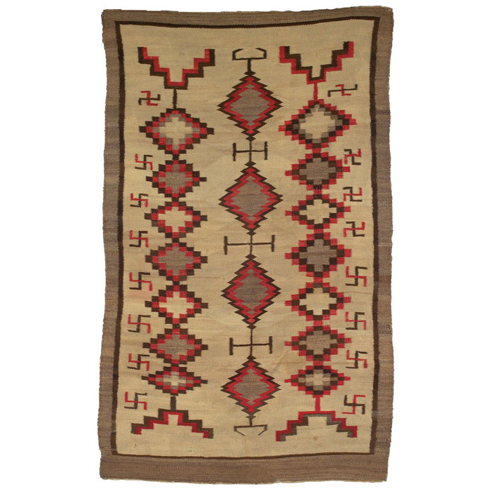 Appraisal: Navajo rug ca serrated diamond pattern in red tan and