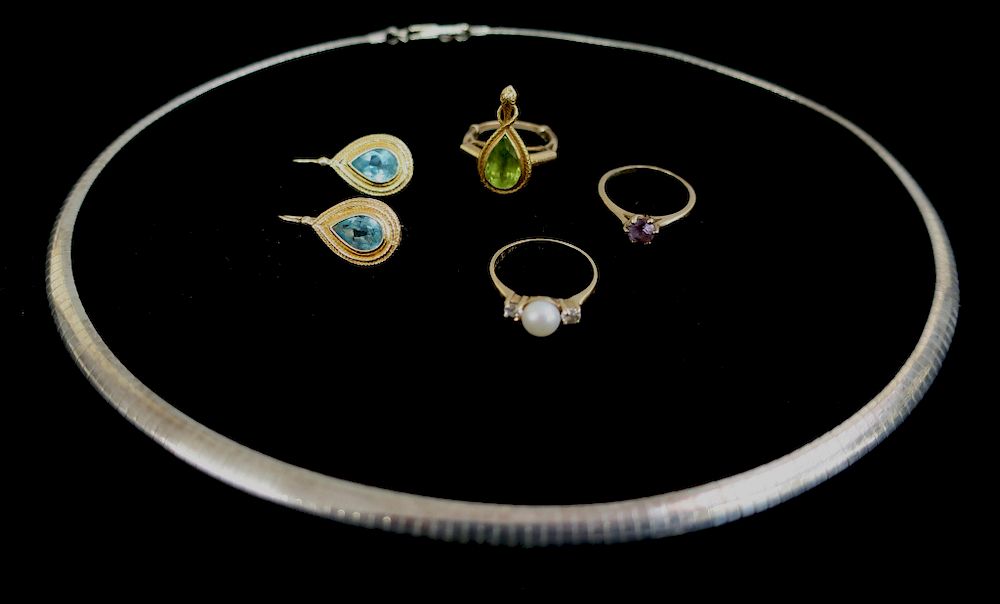 Appraisal: Gold Rings with Sterling Necklace and Earrings Tested karat and