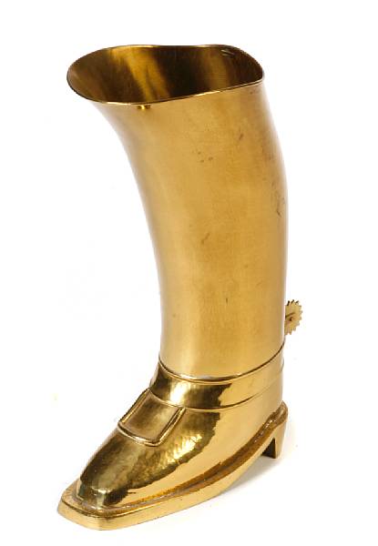 Appraisal: A boot form brass umbrella stand height in width in